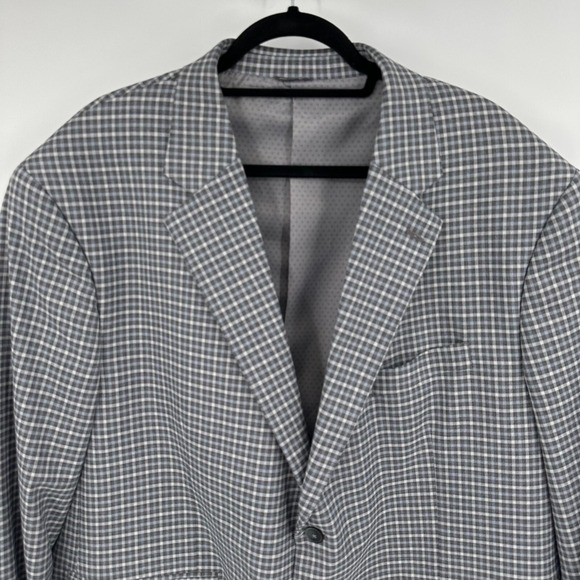 Oak Hill Blazer‎ Jacket Mens 2XL Gray Blue Plaid Notch Lapel Single Breasted